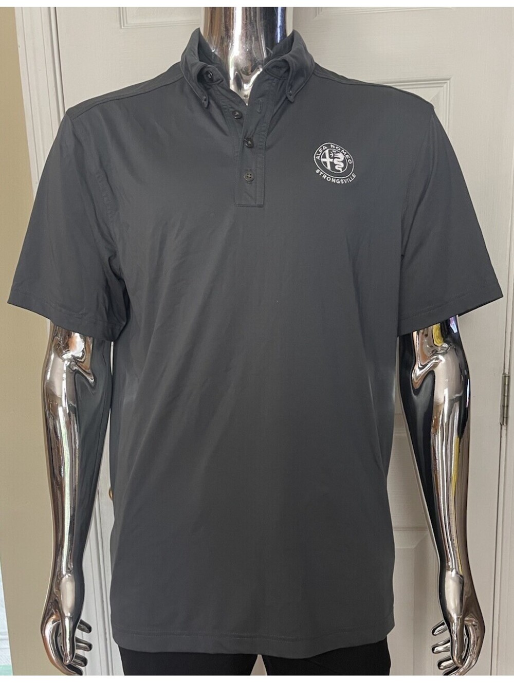 Ogio Short Sleeve Polo Shirt Button Down Collar Alfa Romeo Logo Gray Men's L